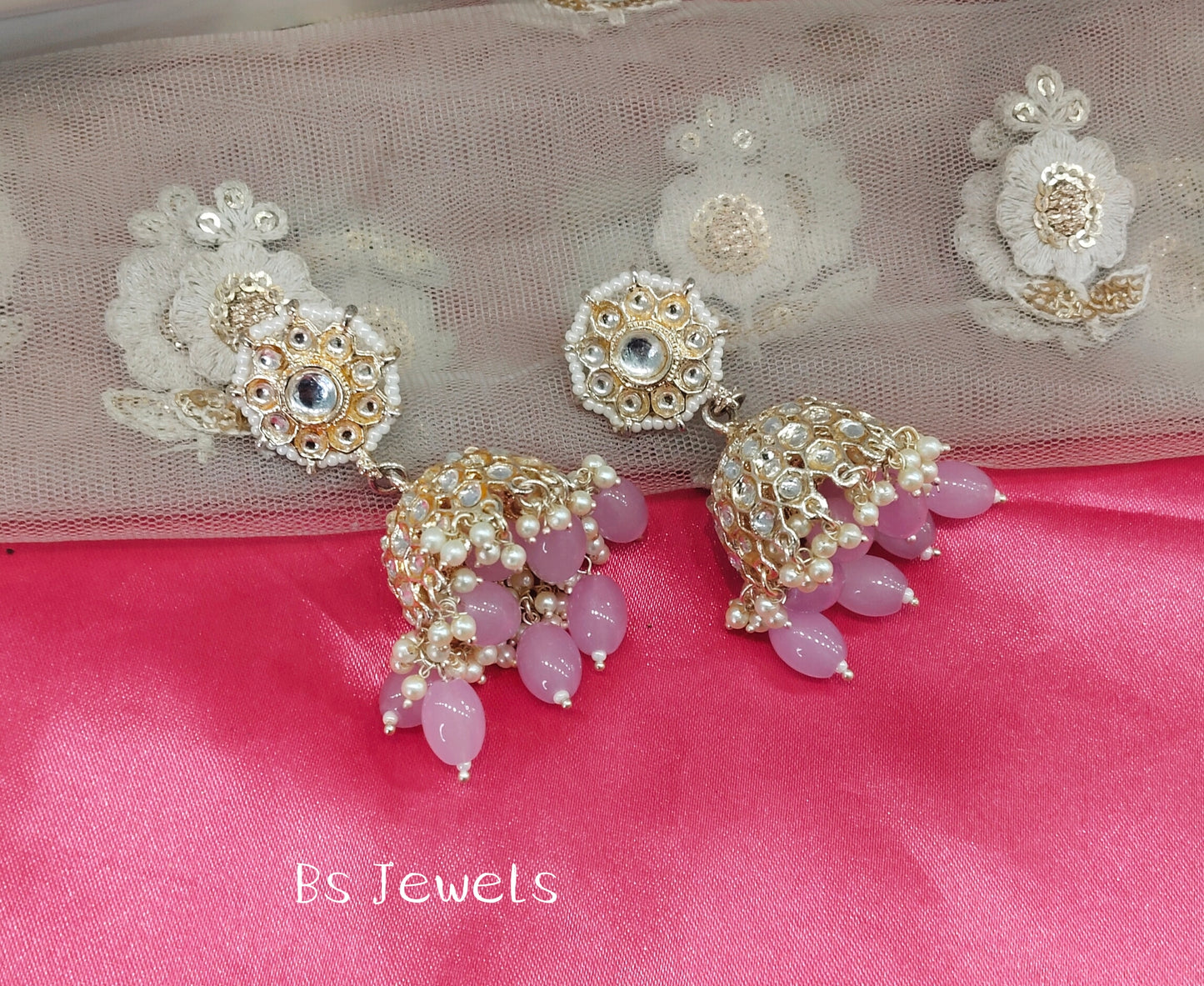 Lavender Kundan Jhumka How Bollywood Earrings