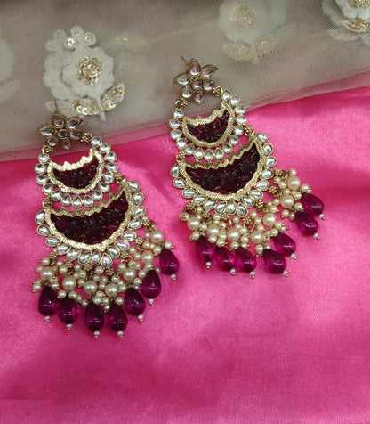 Purple Kundan Velli Bollywood Earrings