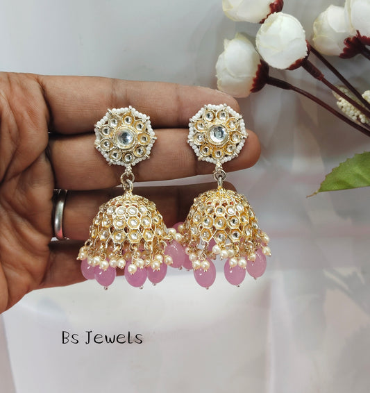 Lavender Kundan Jhumka How Bollywood Earrings
