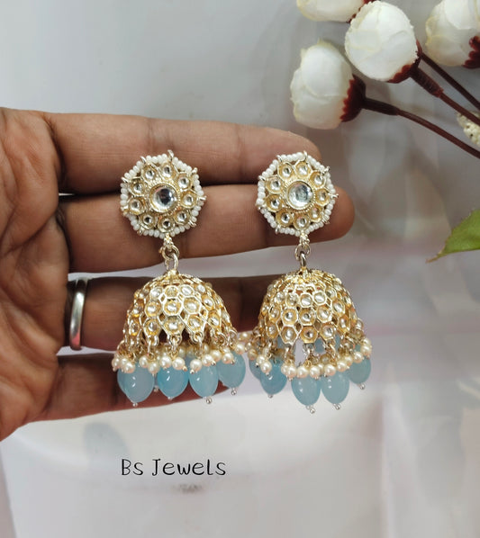Sea Green Kundan Jhumka How Bollywood Earrings
