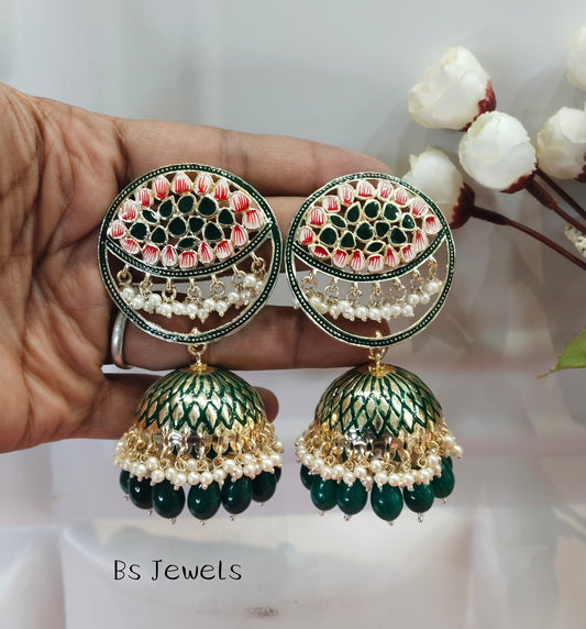 Green Meenakari Jhumka Coke Bollywood Earrings