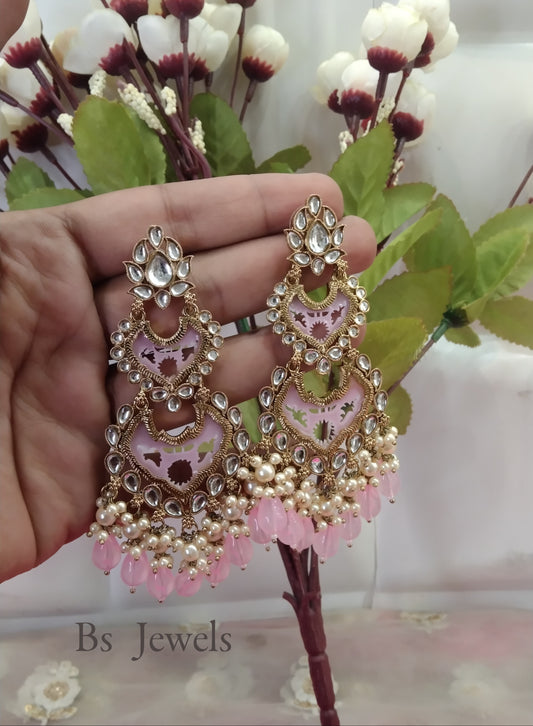 Baby Pink Kundan Velli Bollywood Earrings