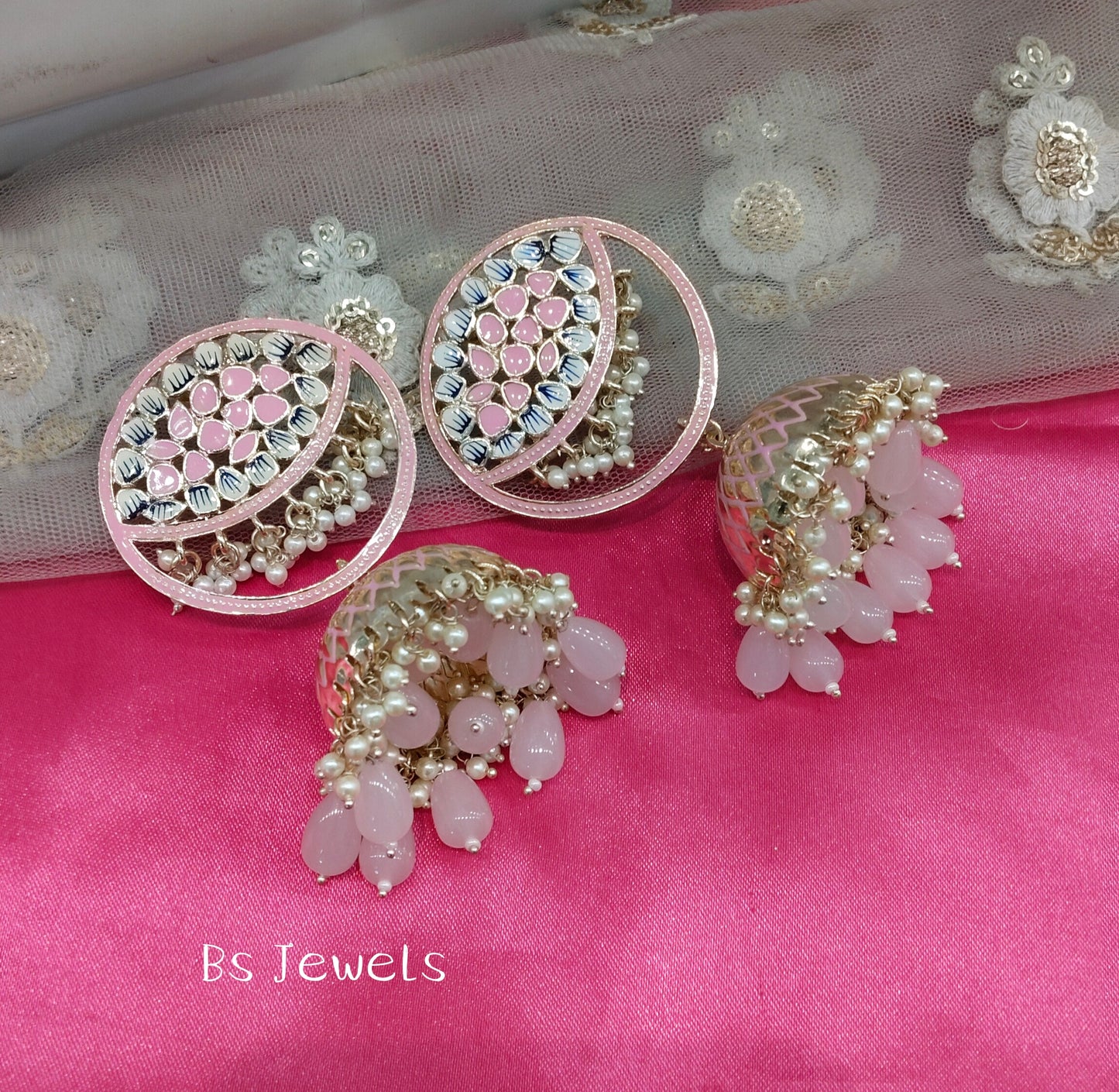 Pink Meenakari Jhumka Coke Bollywood Earrings