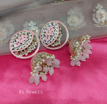 Pink Meenakari Jhumka Coke Bollywood Earrings