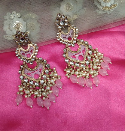 Baby Pink Kundan Velli Bollywood Earrings