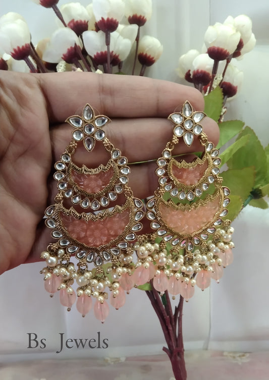 Peach Kundan Velli Bollywood Earrings