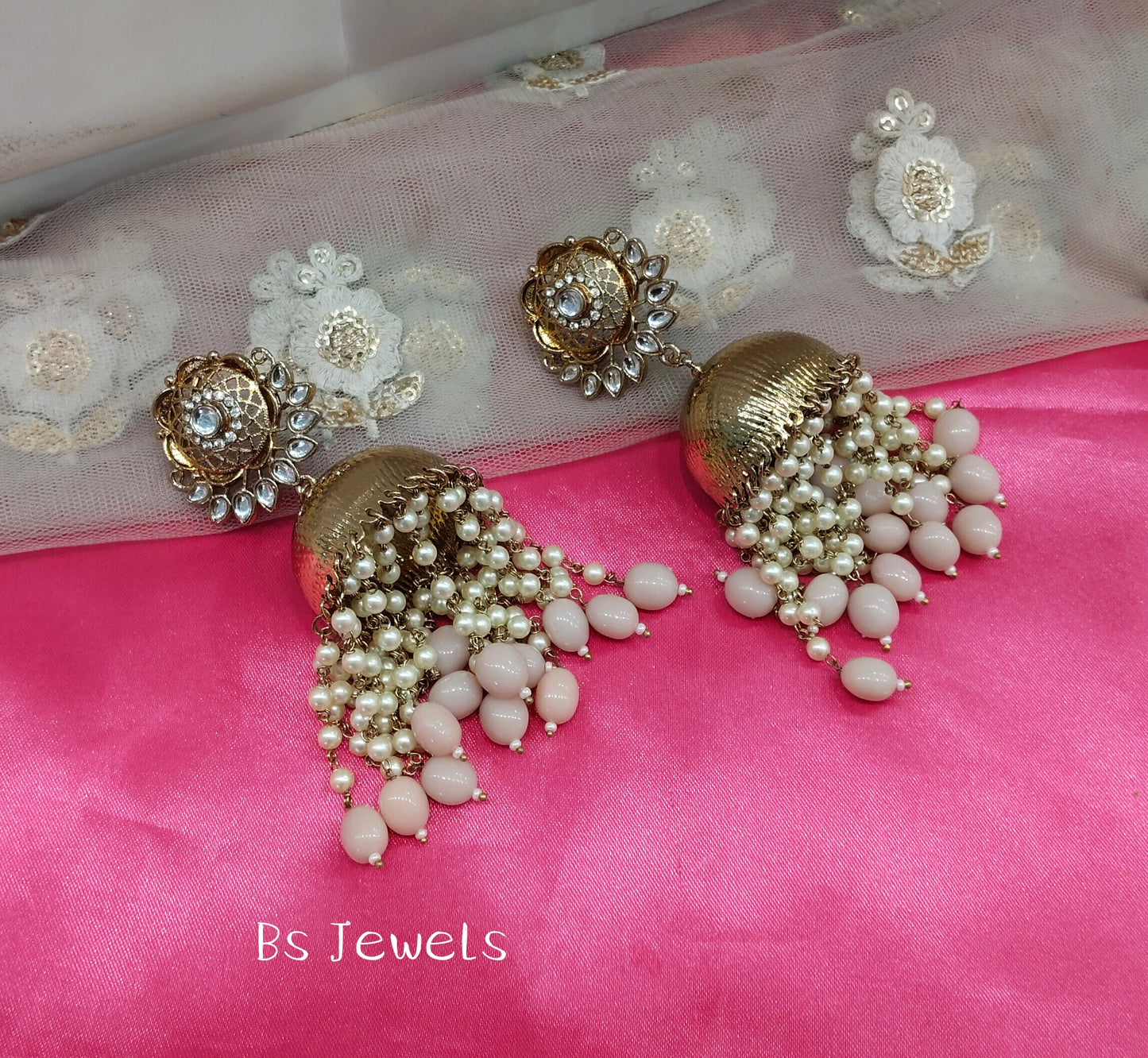 Peach Kundan Jhumka Asia Bollywood Earrings