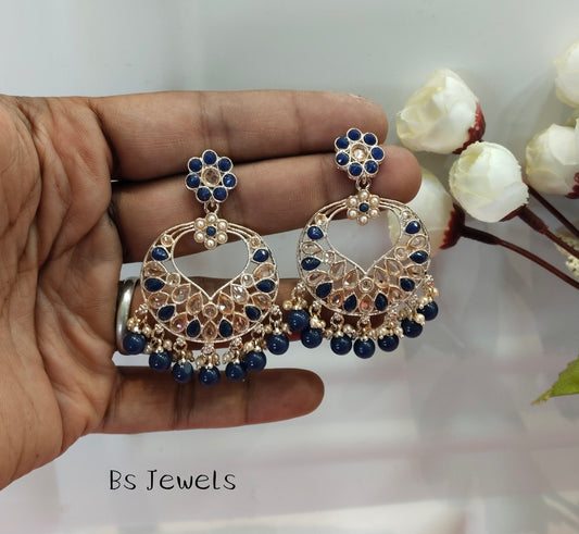 Blue Kundan Kazan Bollywood Earrings