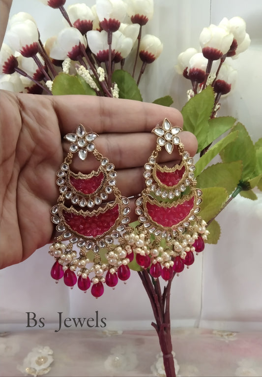 Majenta Kundan Velli Bollywood Earrings
