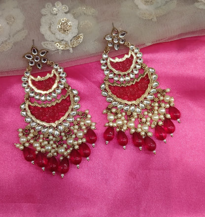 Majenta Kundan Velli Bollywood Earrings