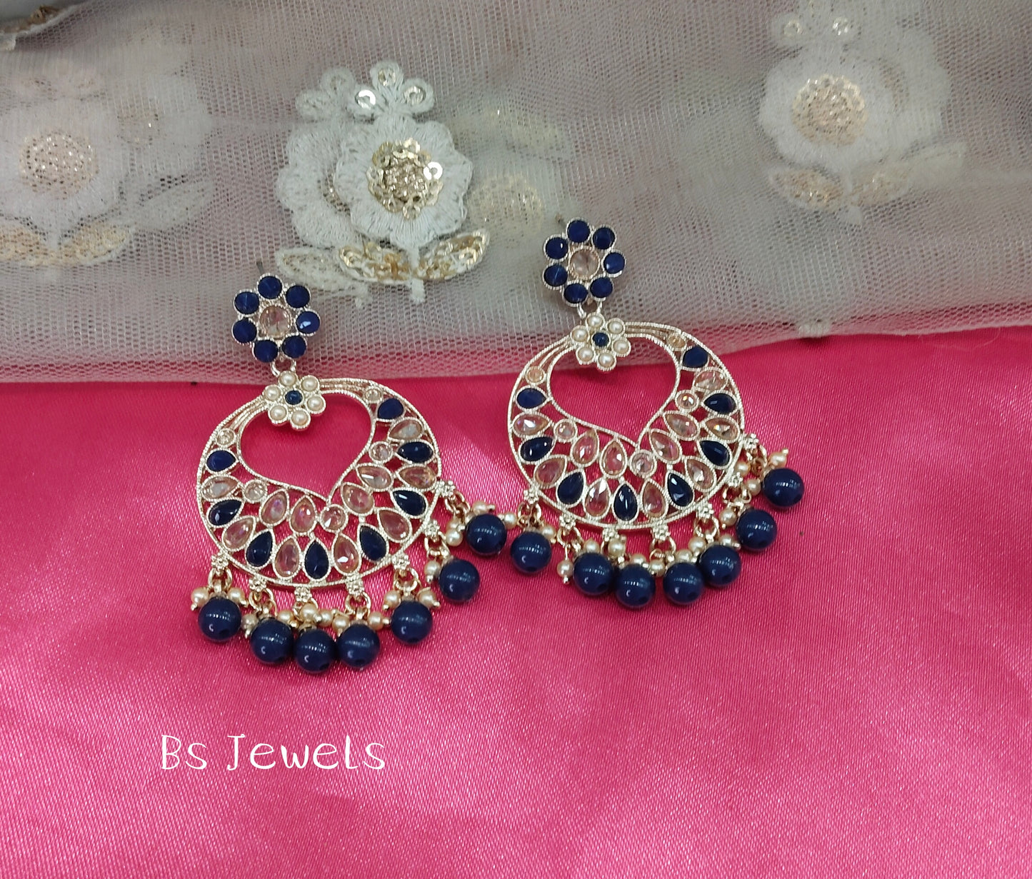 Blue Kundan Kazan Bollywood Earrings