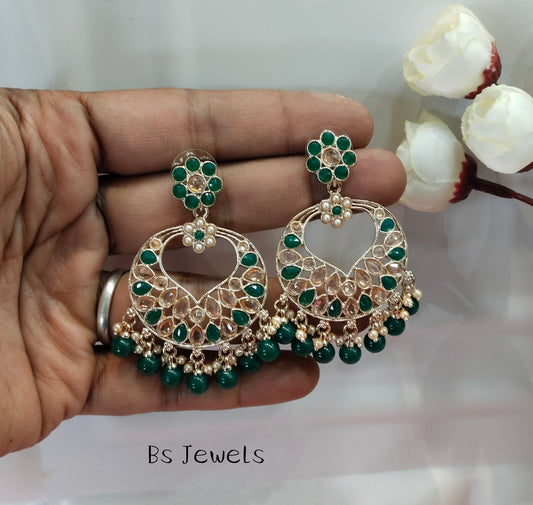 Green Kundan Kazan Bollywood Earrings