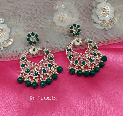 Green Kundan Kazan Bollywood Earrings