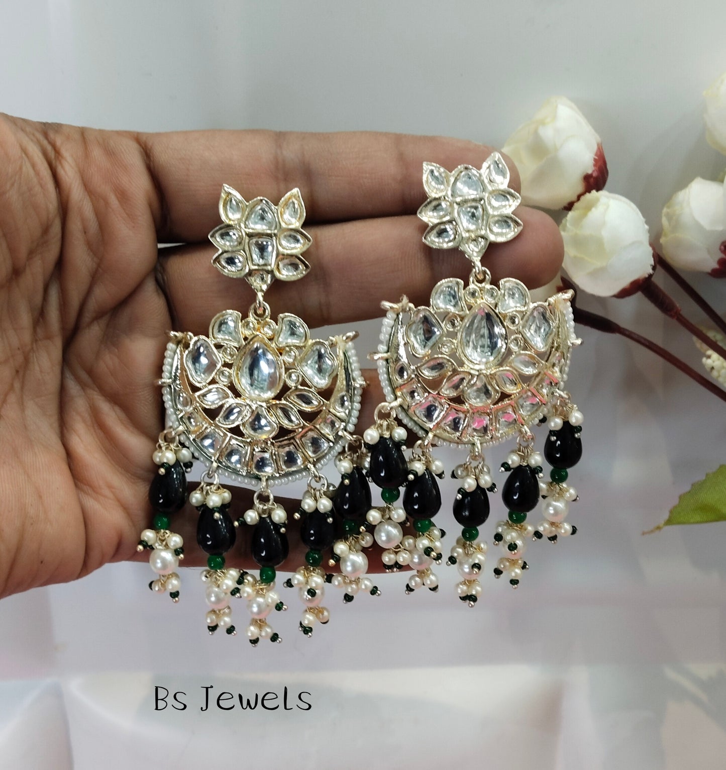 Black Kundan  Refresh Bollywood Earrings