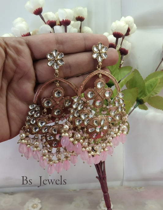 Pink Kundan Tinki Bollywood Earrings