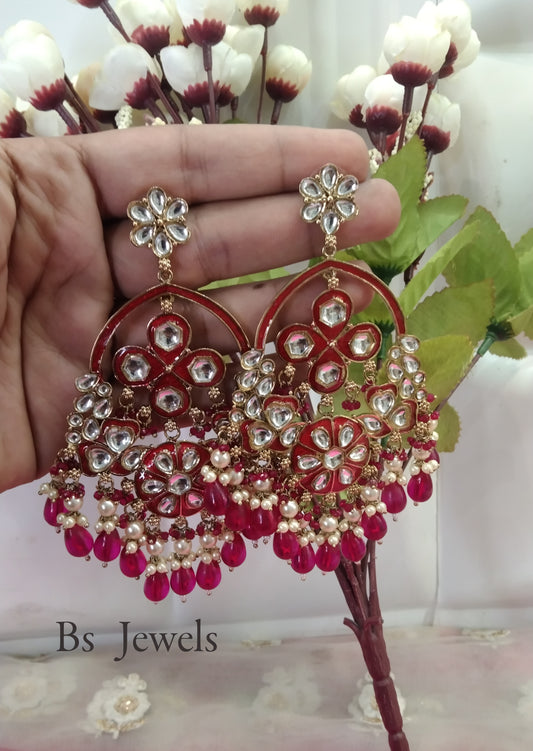 Majenta Kundan Tinki Bollywood Earrings
