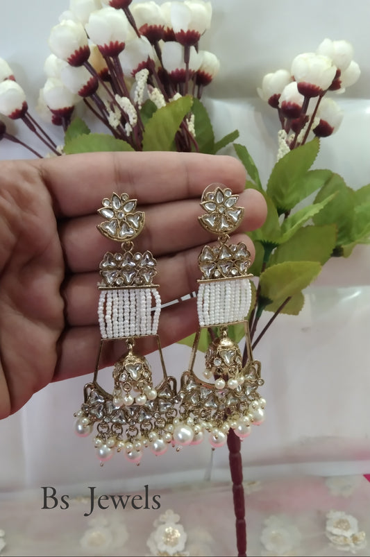 White Kundan Geetika Bollywood Earrings