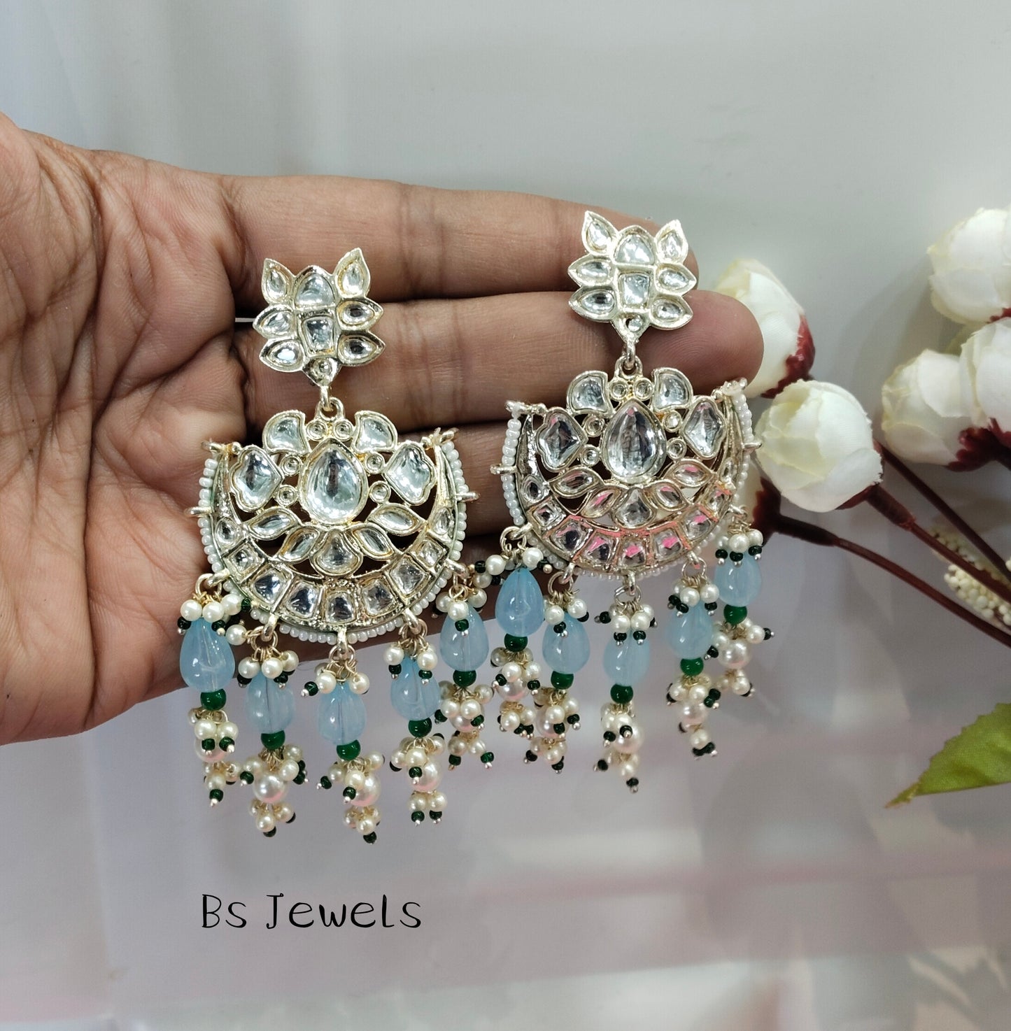 Sky Blue Kundan Refresh Bollywood Earrings
