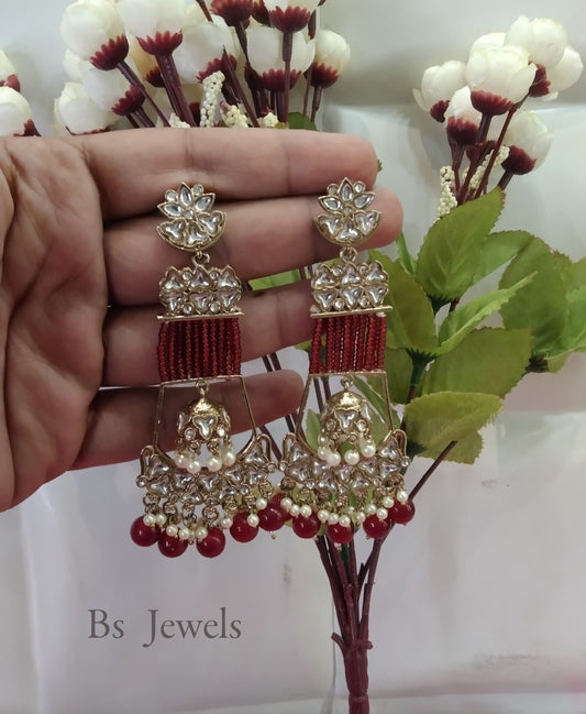 Maroon Kundan Geetika Bollywood Earrings