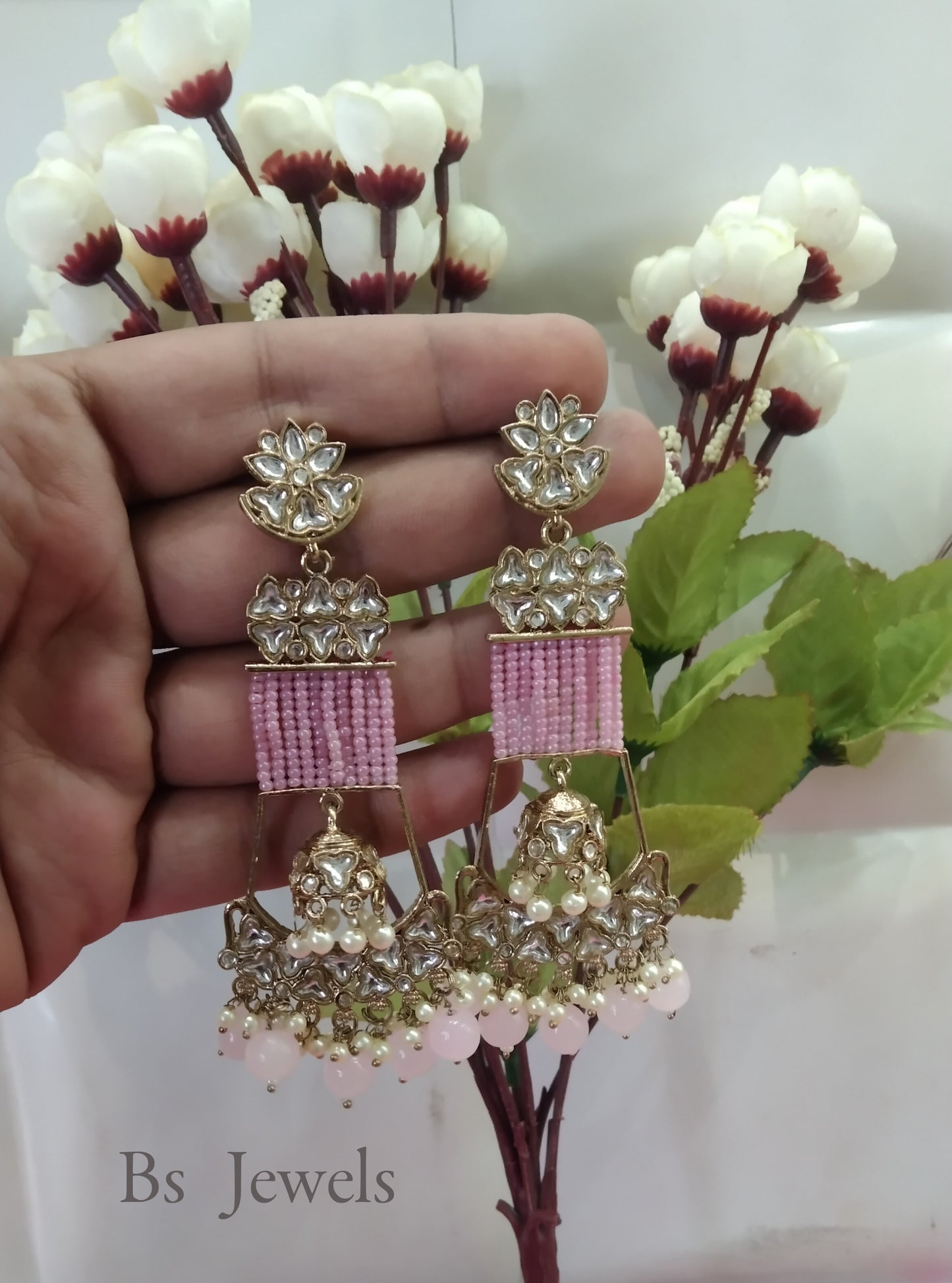 Pink Kundan Geetika Bollywood Earrings