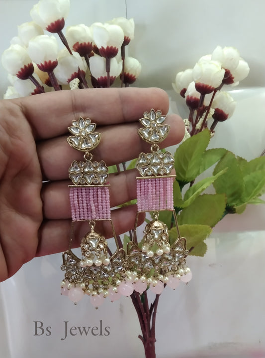 Pink Kundan Geetika Bollywood Earrings