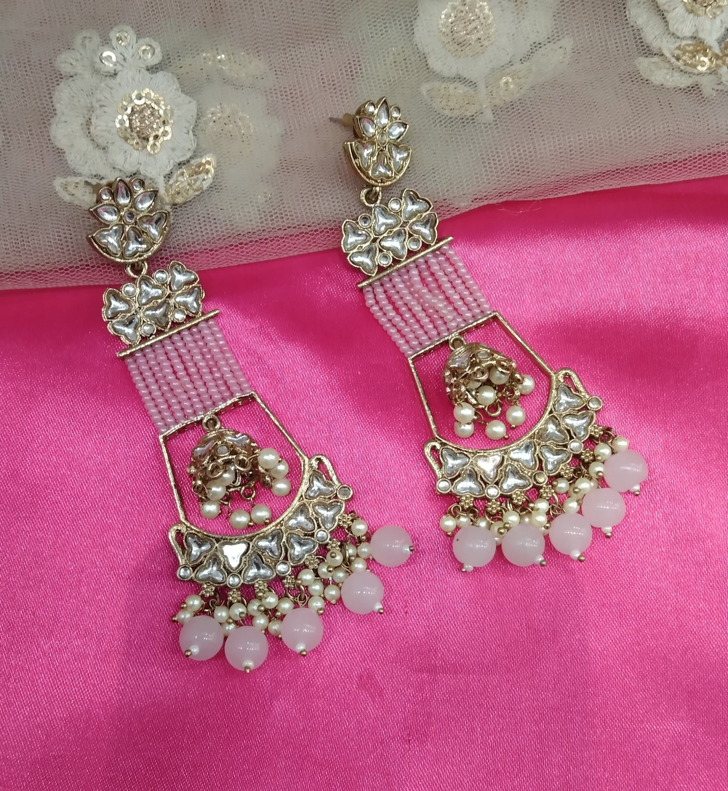 Pink Kundan Geetika Bollywood Earrings