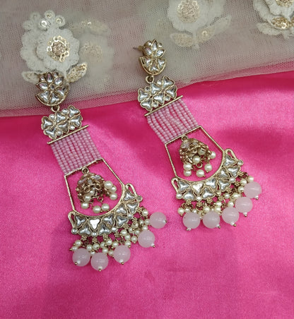 Pink Kundan Geetika Bollywood Earrings