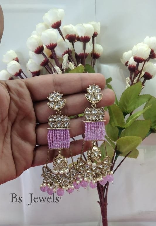 Lavender Kundan Geetika Bollywood Earrings