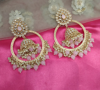 Pink Kundan Jhumka Geetika Bollywood Earrings