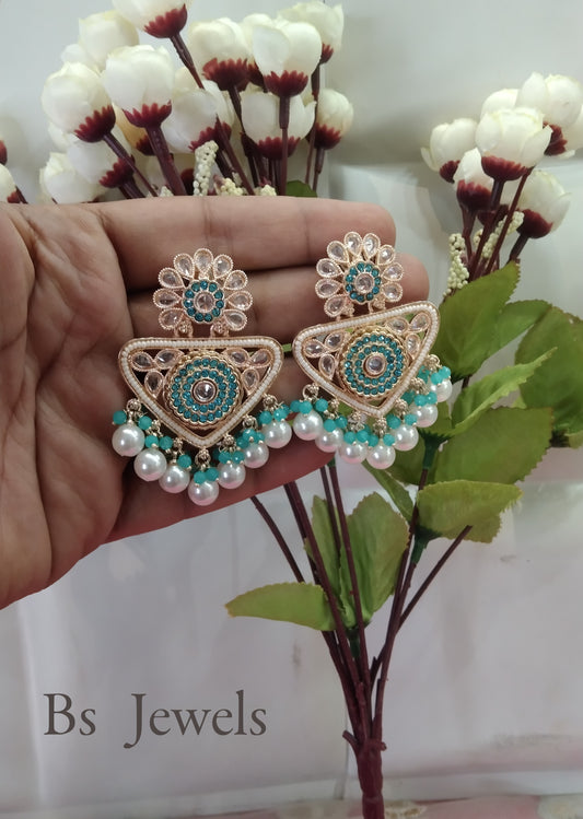 Sky Blue Kundan Sher Bollywood Earrings