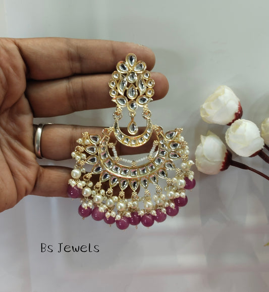 Purple Kundan Reading Bollywood Earrings