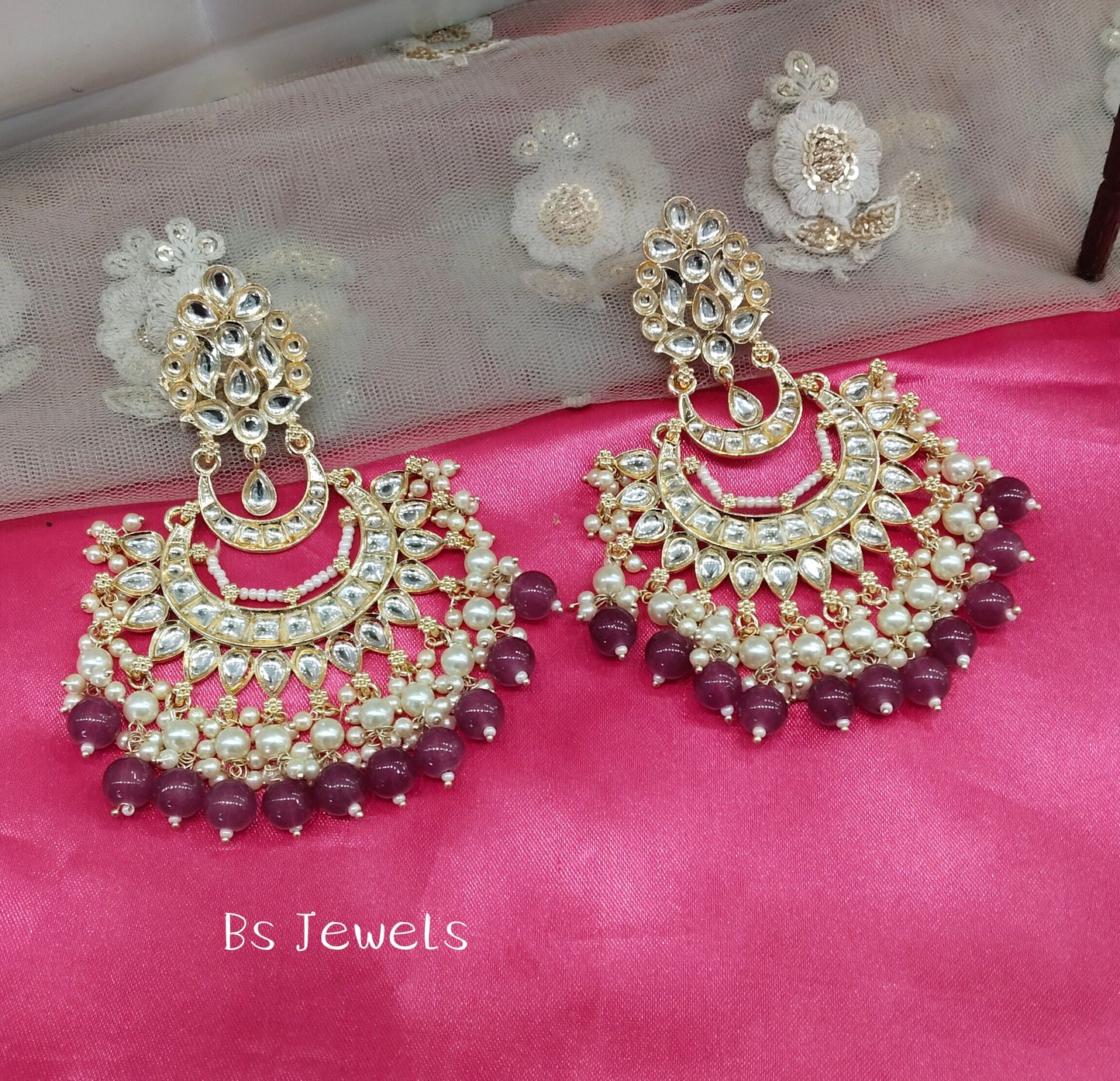 Purple Kundan Reading Bollywood Earrings
