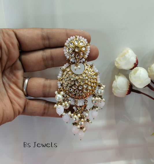 Pink Kundan Amtee Bollywood Earrings