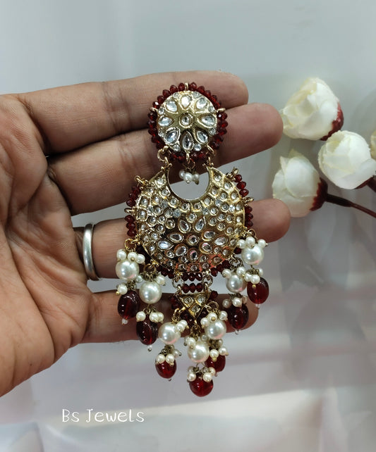 Maroon Kundan Amtee Bollywood Earrings