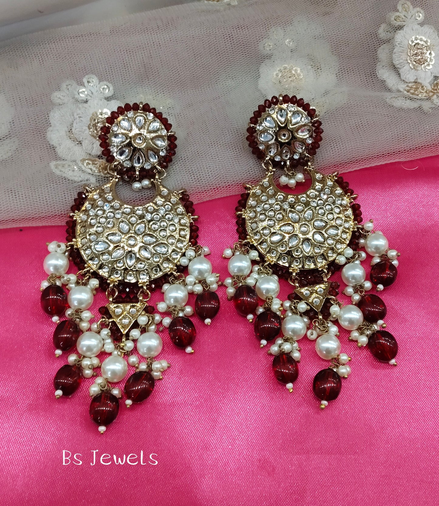 Maroon Kundan Amtee Bollywood Earrings