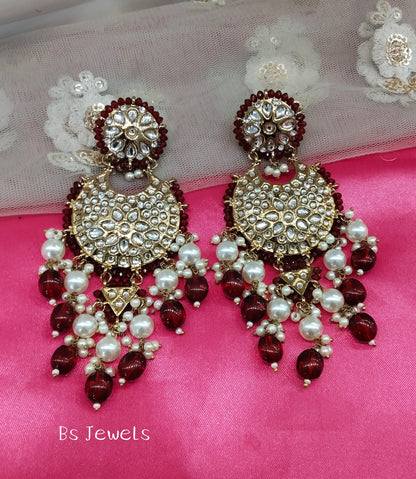 Maroon Kundan Amtee Bollywood Earrings