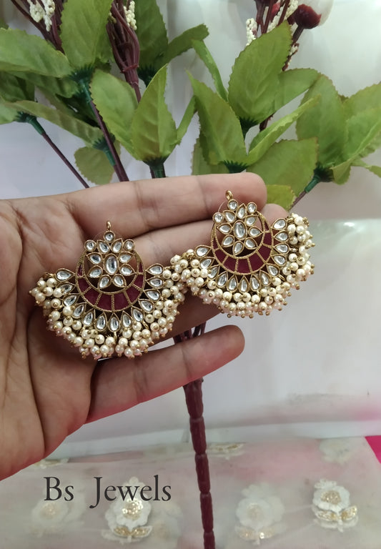 Maroon Kundan Summer Bollywood Earrings
