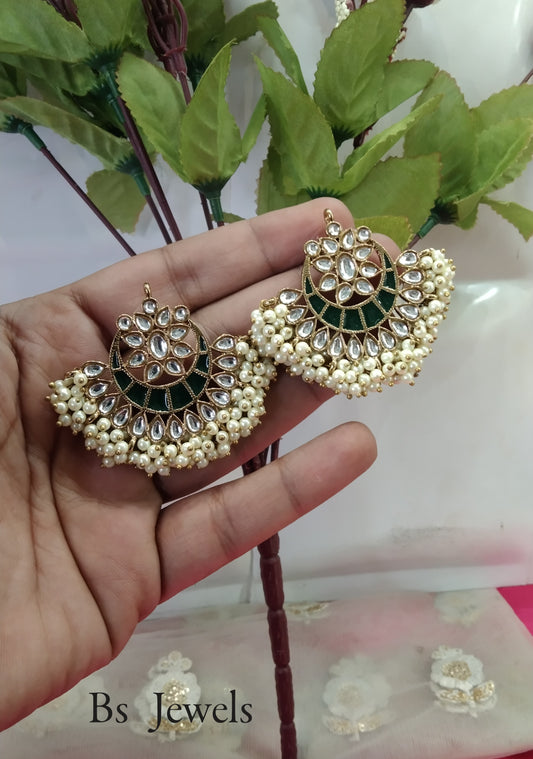 Green Kundan Summer Bollywood Earrings