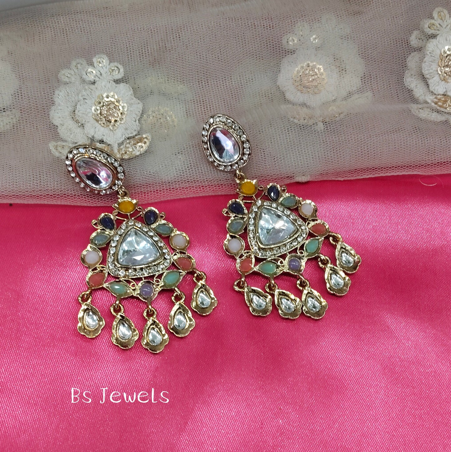 Multi Color Kundan Sital Bollywood Earrings