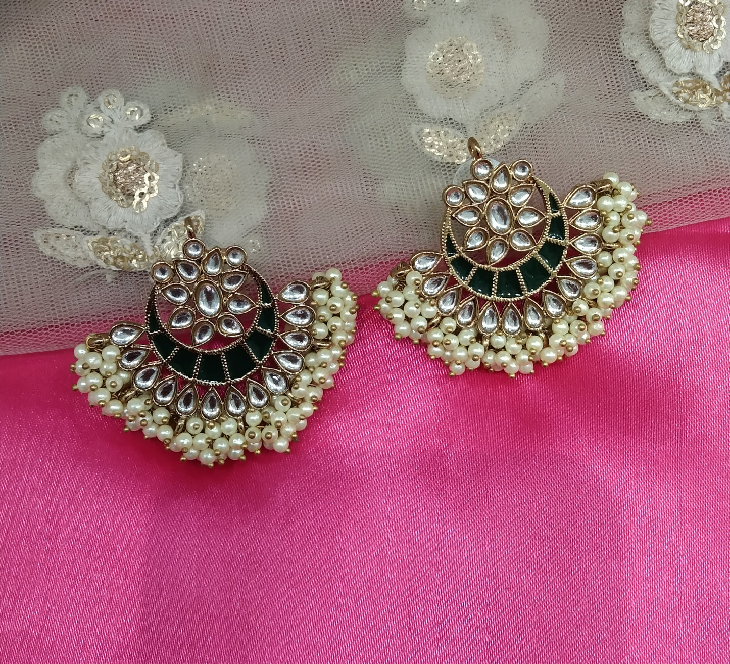 Green Kundan Summer Bollywood Earrings