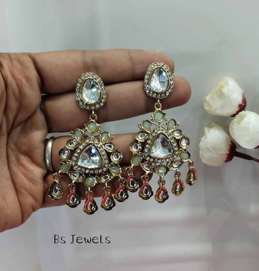 Pista Kundan Sital Bollywood Earrings
