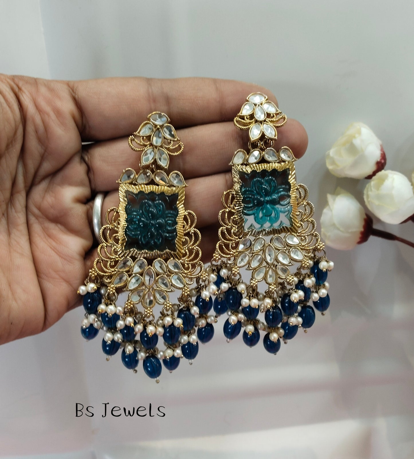 Blue Kundan Arzu Bollywood Earrings