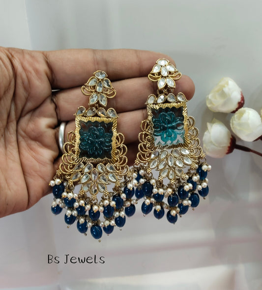 Blue Kundan Arzu Bollywood Earrings
