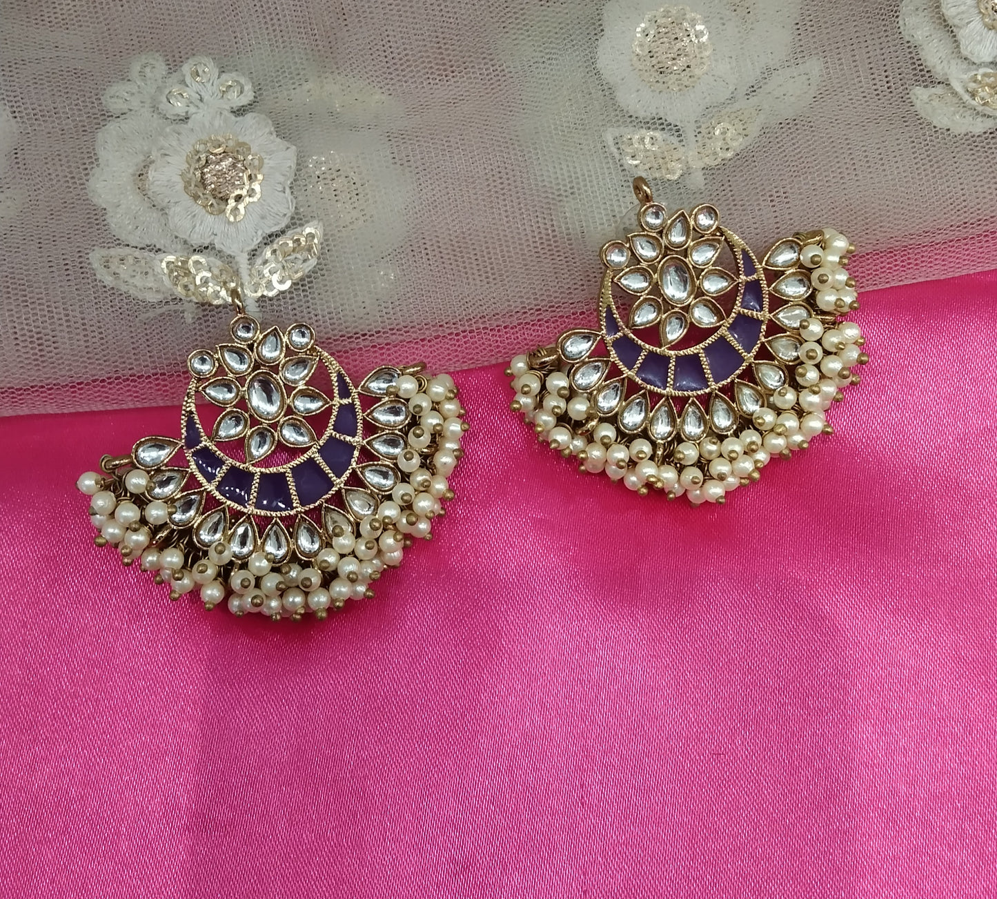 Lavender Kundan Summer Bollywood Earrings
