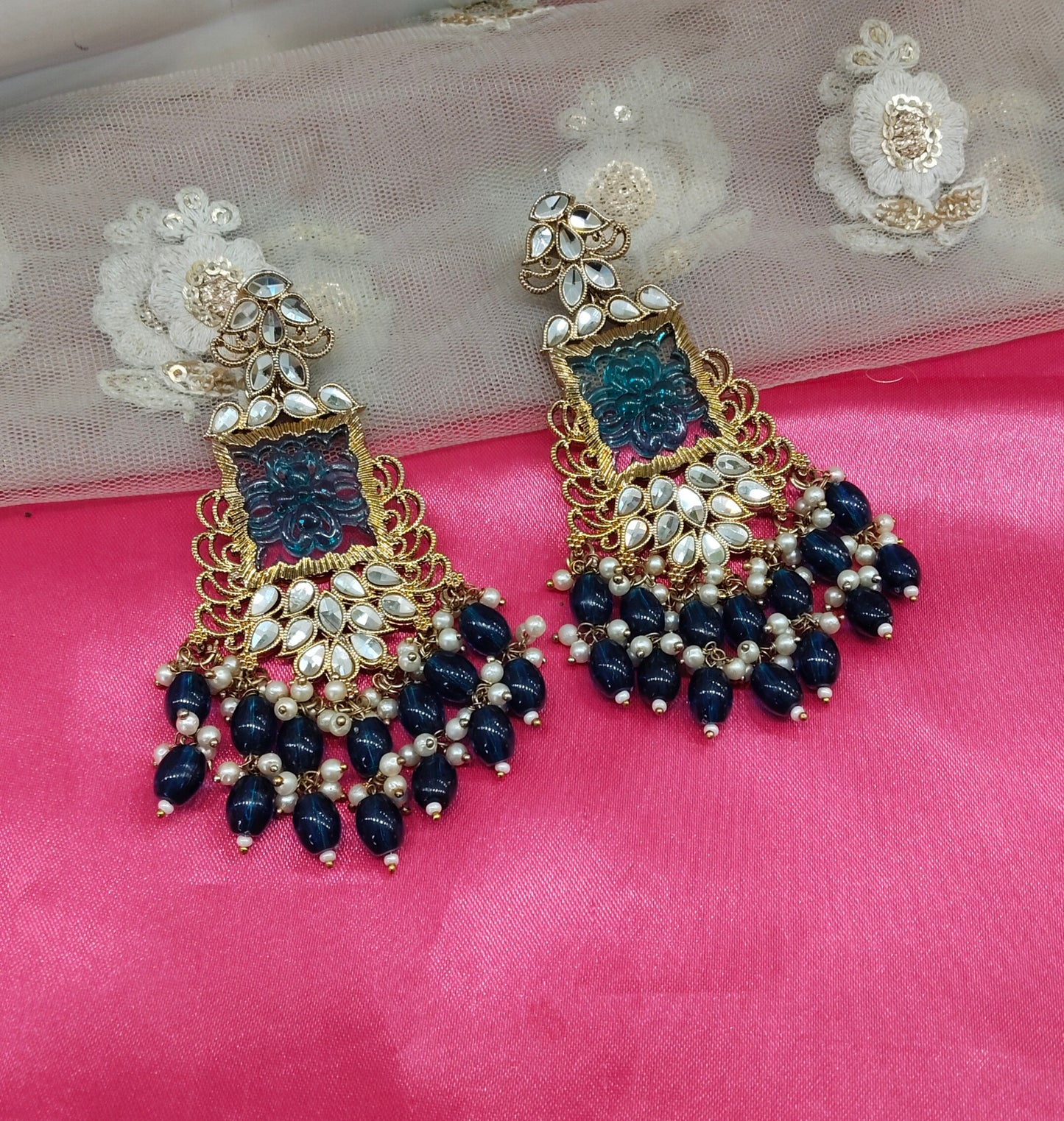 Blue Kundan Arzu Bollywood Earrings
