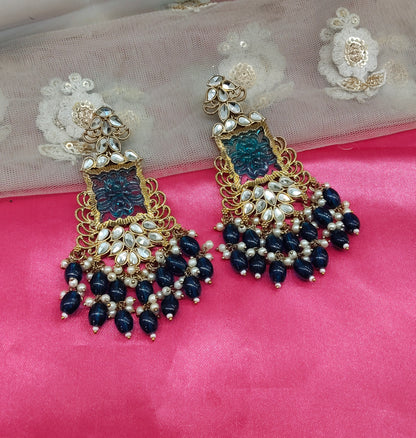 Blue Kundan Arzu Bollywood Earrings