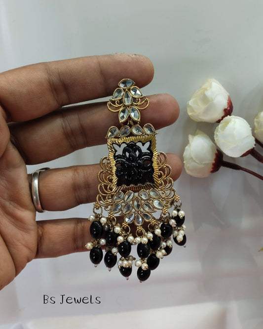 Black Kundan Arzu Bollywood Earrings