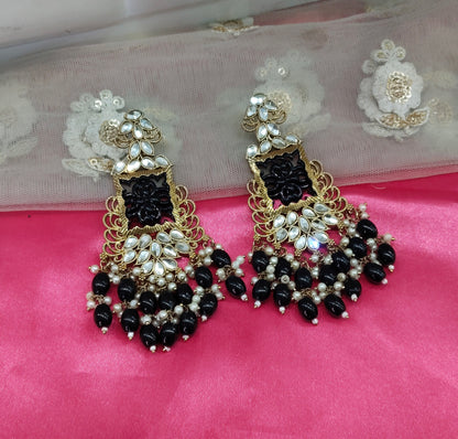Black Kundan Arzu Bollywood Earrings