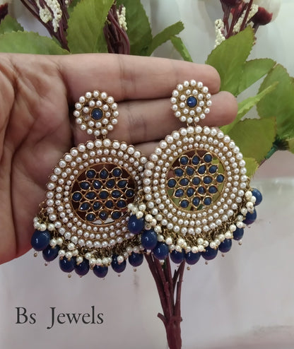 Blue Chandbali Kundan Chintu Bollywood Earrings