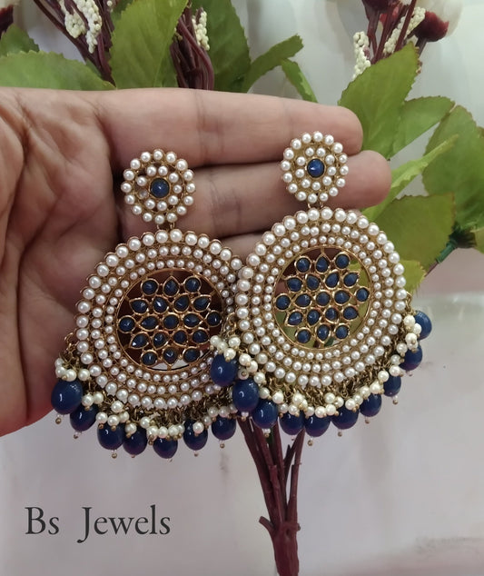 Blue Chandbali Kundan Chintu Bollywood Earrings